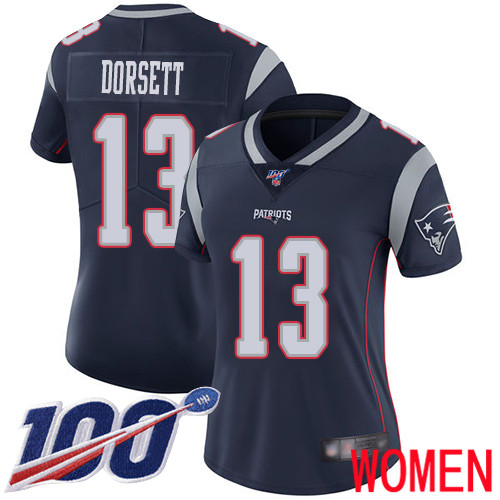 New England Patriots Football #13 100th Limited Navy Blue Women Phillip Dorsett Home NFL Jersey